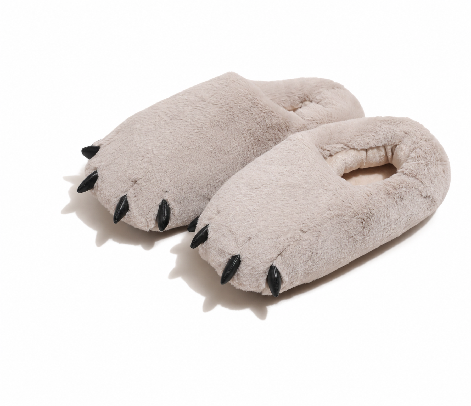 Farfary beige bear-paw plush house slippers on white