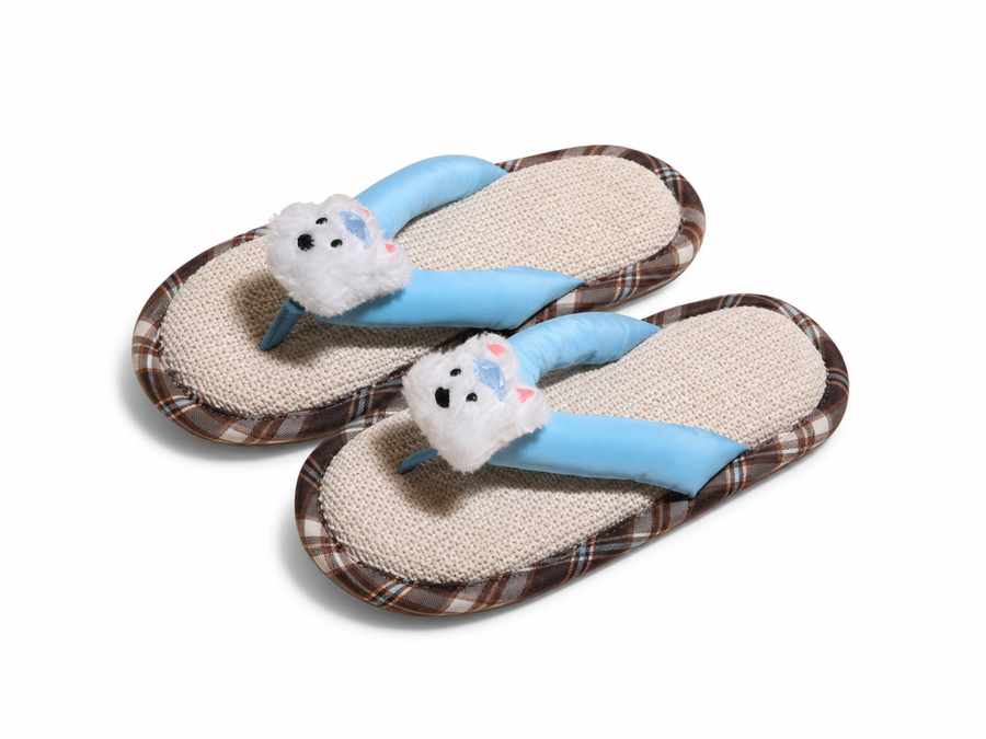 Farfary blue character toe-post slippers on white
