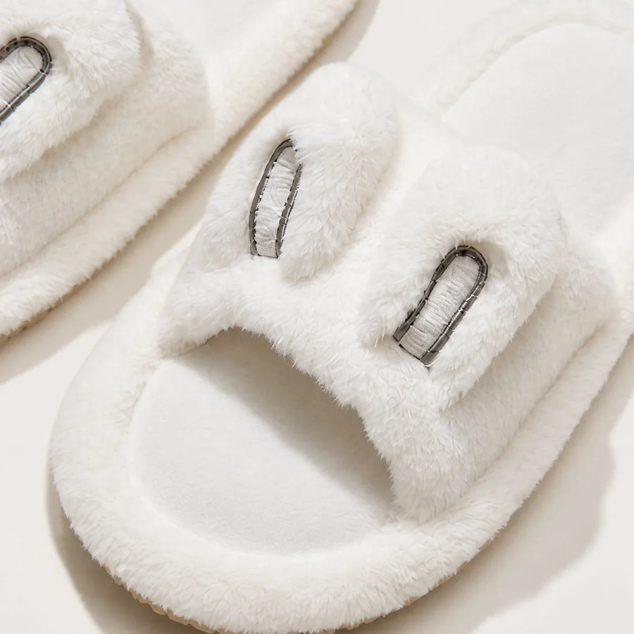 Close-up of Farfary Bunny Character Plush Slides texture and construction