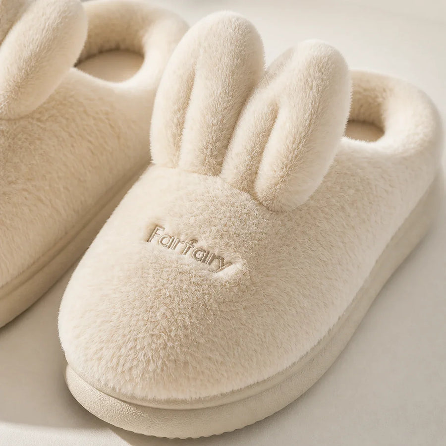 Close-up of Farfary Bunny-Ear Plush Slippers texture and construction