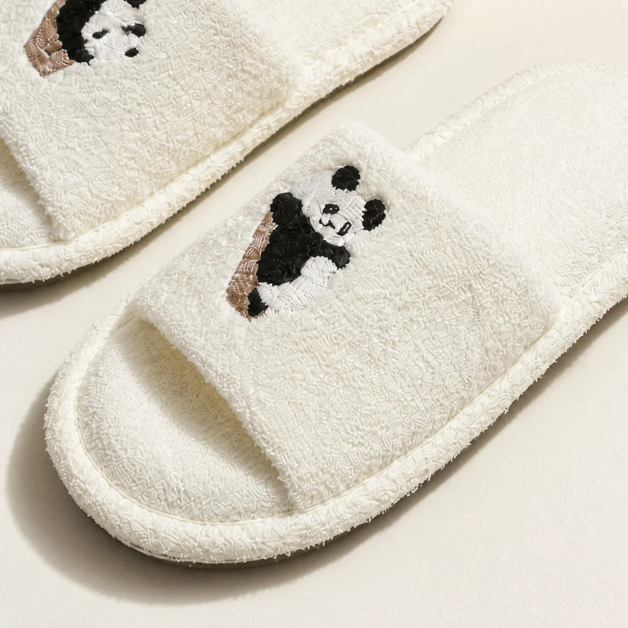 Close-up of Farfary Cream Character One-Band Slippers texture and construction