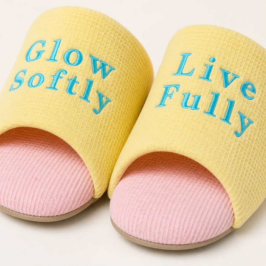 Close-up of Farfary Lemon Pink Cross-Strap Slippers texture and construction