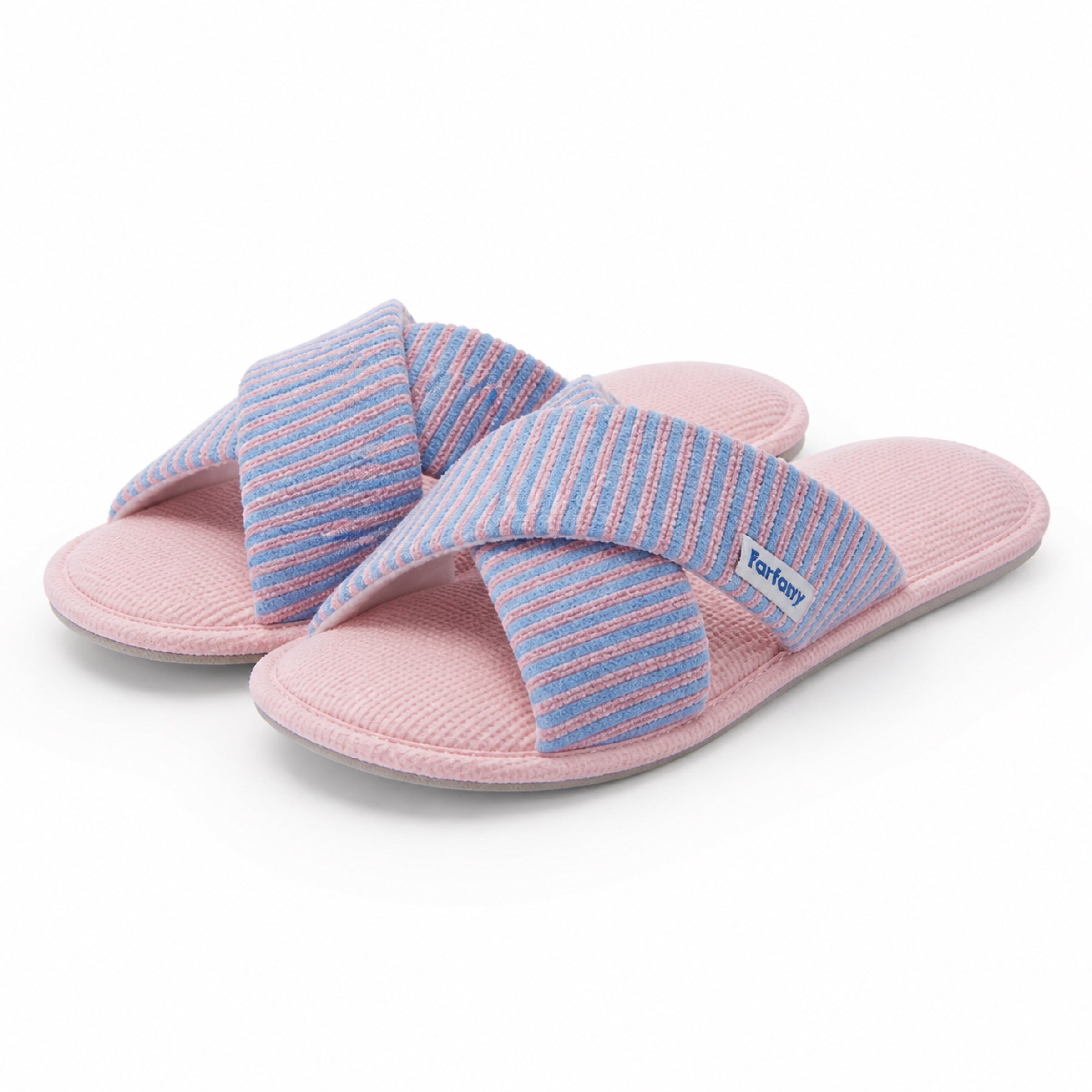 Farfary blue stripe cross-strap slippers