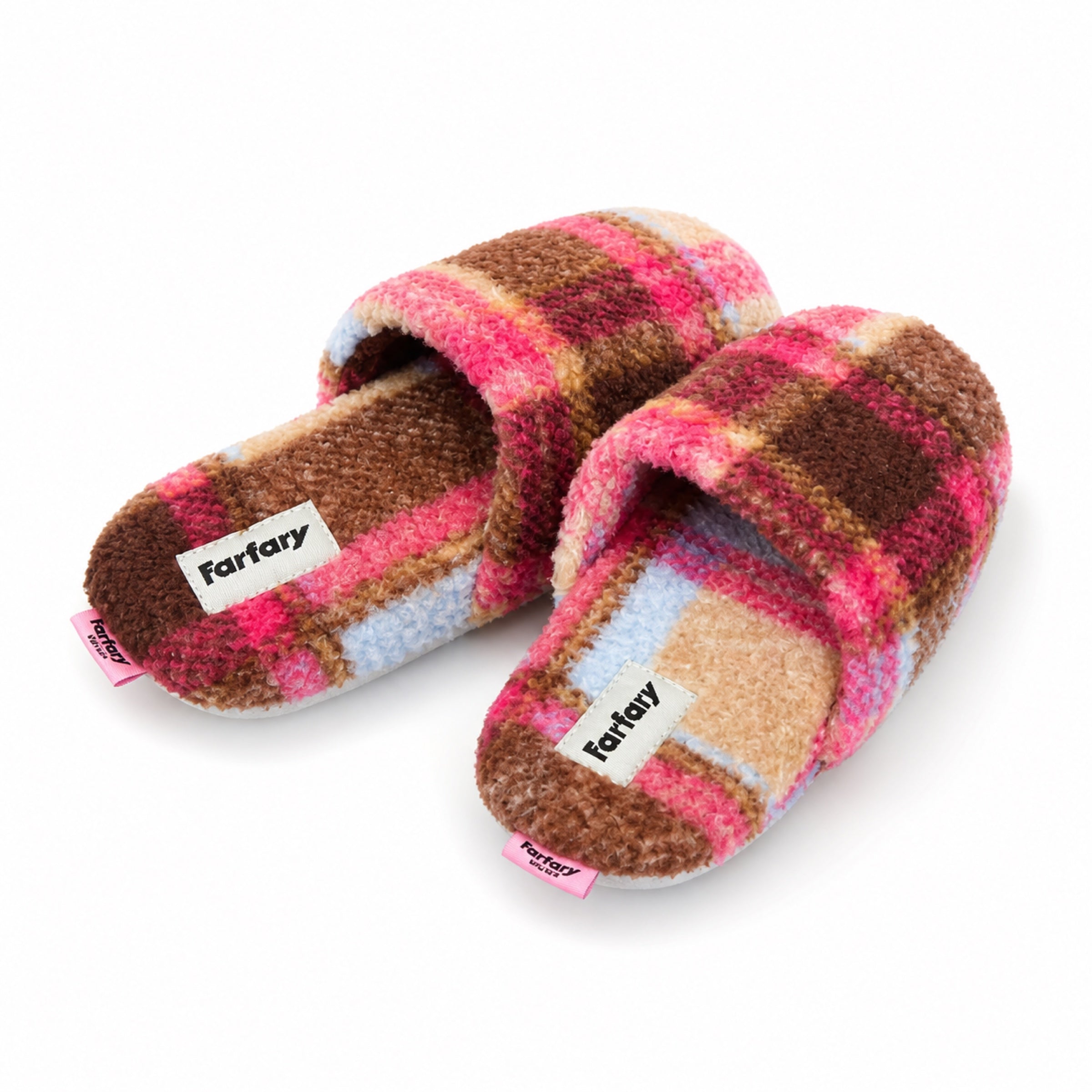 Farfary plush plaid color-block slippers